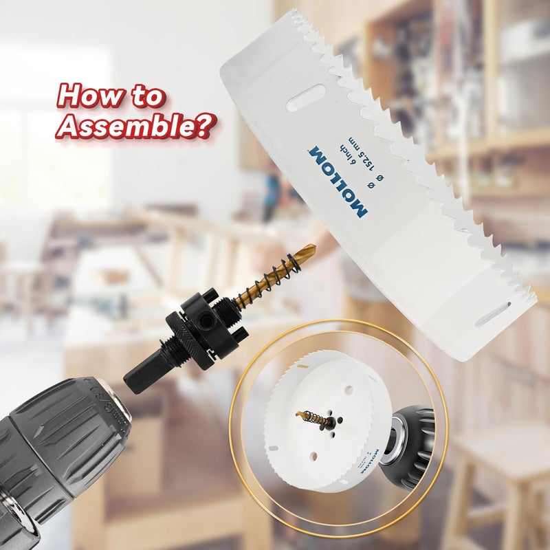 Mollom (197mm | 7-3/4") HSS M42 with 8% Cobalt BI-Metal Hole Saw with 2 Pilot Drill Bits & Arbor Smooth Cutting for PVC,Drywall,Wood,Plastic,Gypsum Board,Rubber - Image 5